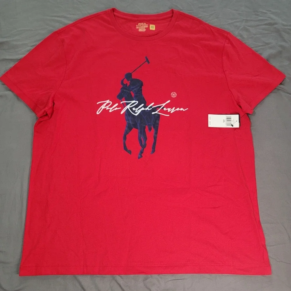 New Polo Ralph Lauren T-Shirt Men's 2XL Short Sleeve Red Big Pony Spellout NWT